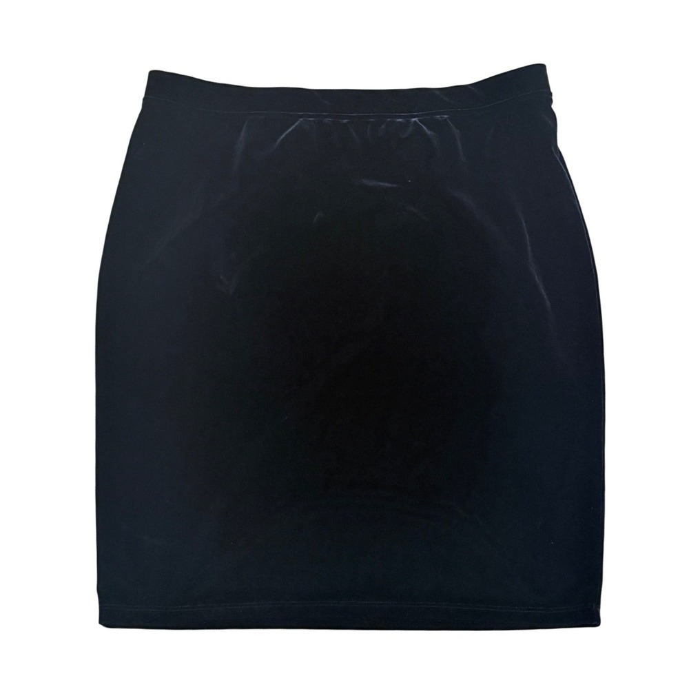 Chicos Travelers Collection Black Velvet Mini Skirt Size 3 16 Stretch Pull On